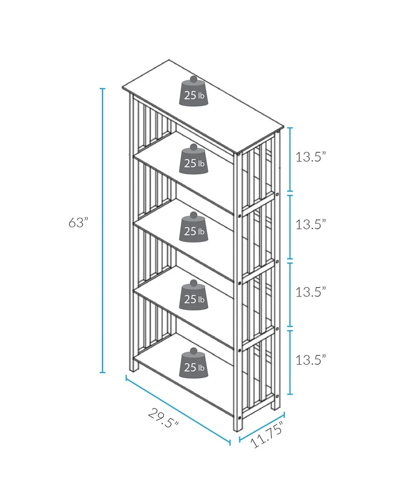 Yu Shan Mission Style 5-Shelf Bookcase