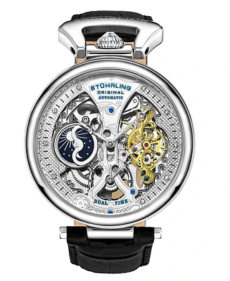 Stuhrling Men's Black Leather Strap Watch 46mm