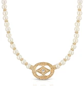2028 Gold-Tone Imitation Pearl and Crystal Pendant Necklace