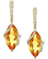 Effy Citrine & Diamond Drop Earrings 14k Gold (Also available Pink Amethyst, Green Amethyst and London Blue Topaz)
