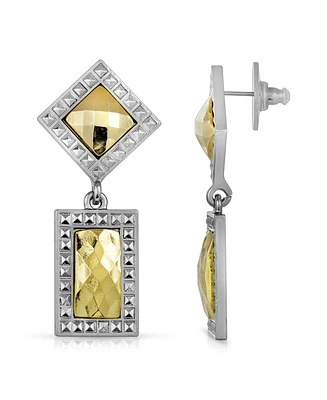 2028 Silver- Tone Gold-Tone Stone Double Drop Square Earrings