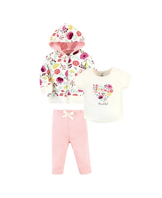 Touched by Nature Baby Girls Organic Cotton Hoodie, Bodysuit or Tee Top, and Pant