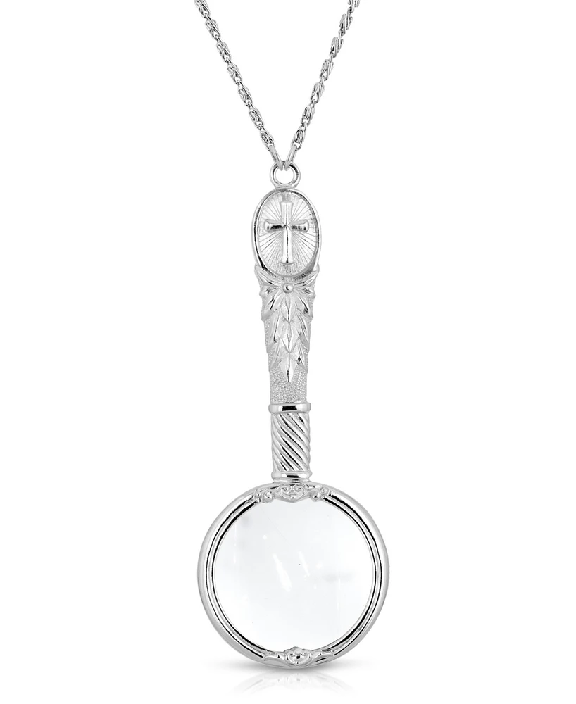 2028 Antiqued Pewter Cross Etched Magnifier 28" Necklace
