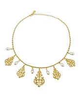 2028 Tone Filigree Drop with Pearl Drop Necklace