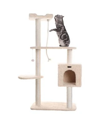 Armarkat Faux Fur Covered Real Wood Cat Scratch Furniture 57inch Height Beige Kitty Playing Centre A5708