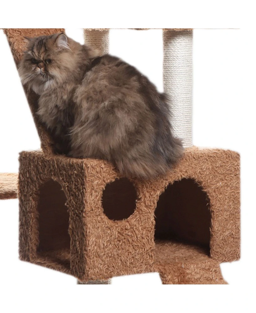 Armarkat 74" Multi-Level Real Wood Cat Tree with ScratchhIng Posts, Large Platform, and Sisal Scratching Posts in Ochre Brown