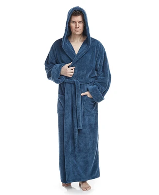 Arus Men's Soft Fleece Robe, Ankle Length Hooded Turkish Bathrobe