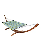 Quilted Double Fabric 2-Person Hammock with Curved Arc Wood Stand