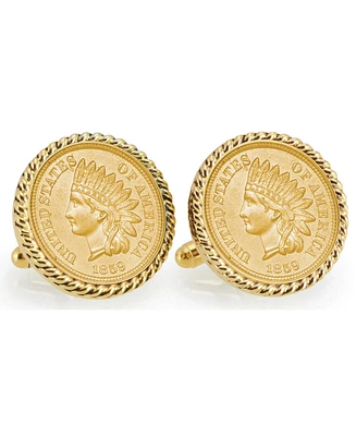 American Coin Treasures Gold-Layered 1859 First-Year-Of-Issue Indian Head Penny Rope Bezel Coin Cuff Links