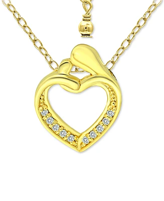 Giani Bernini Cubic Zirconia "Mother & Child" Heart Pendant Necklace in 18k Gold-Plated Sterling Silver and Sterling Silver, 16" + 2" extender, Create