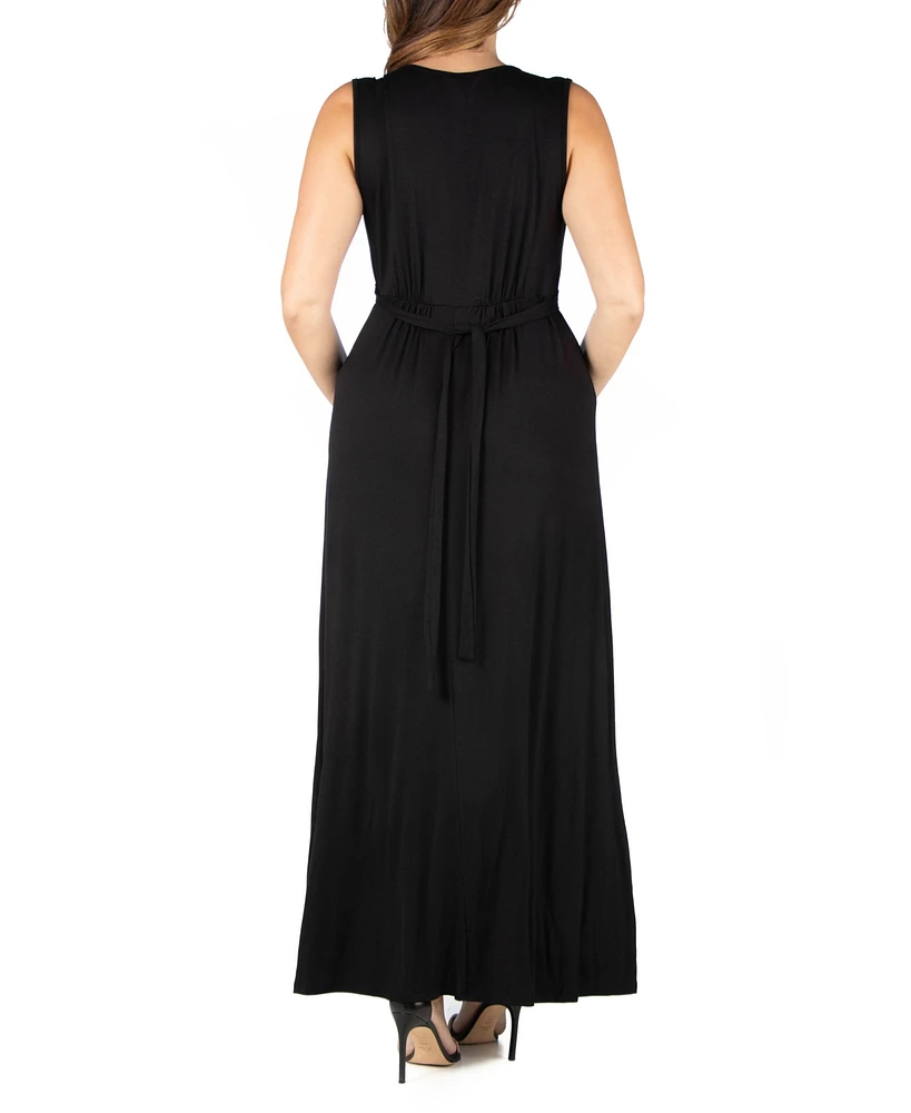 24seven Comfort Apparel Plus Sleeveless Empire Waist Maxi Dress
