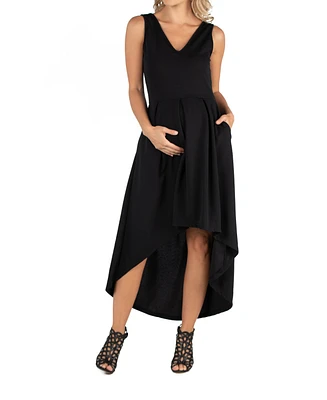 24seven Comfort Apparel Sleeveless Fit and Flare High Low Maternity Dress
