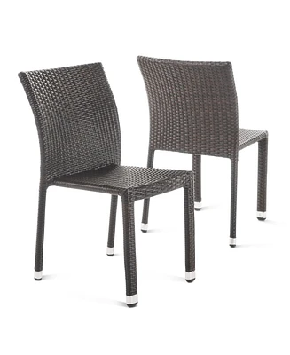 Noble House Dover Outdoor Armless Stack Chairs with Frame, Set of 2