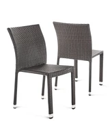 Noble House Dover Outdoor Armless Stack Chairs with Frame, Set of 2