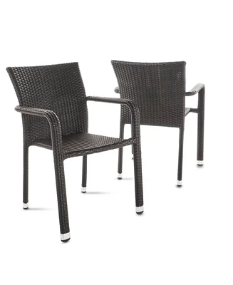Noble House Dover Outdoor Armed Stack Chairs with Frame, Set of 2