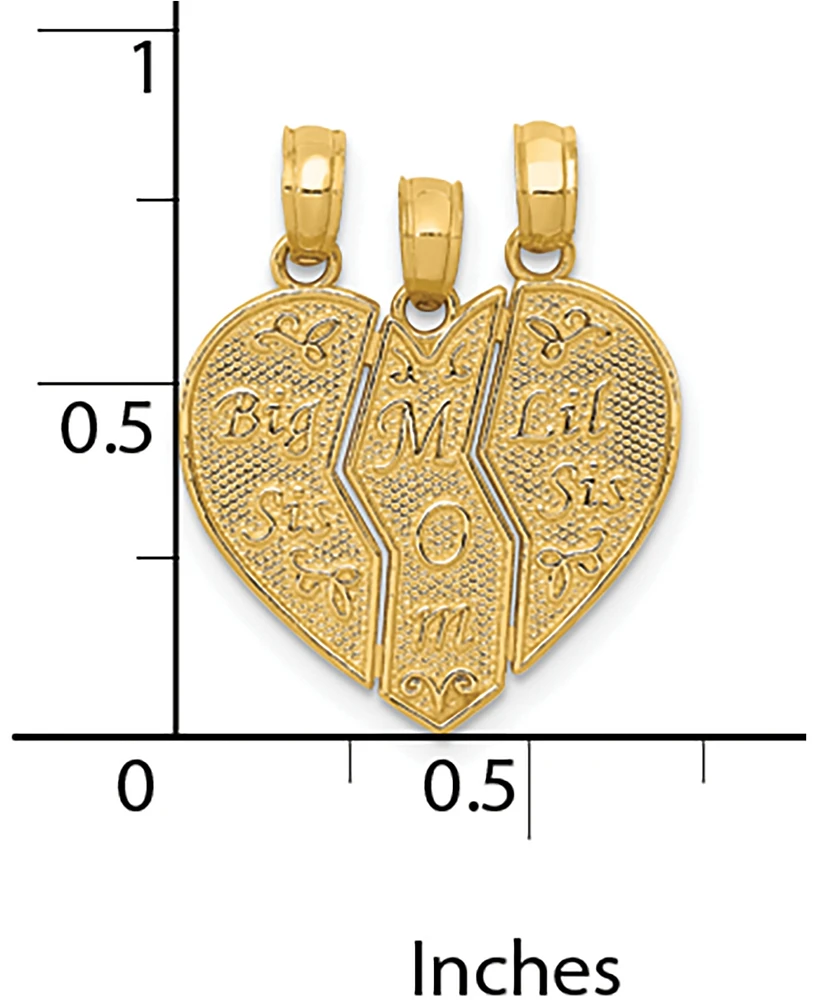 14k Gold Charm, Break Apart Big Sis, Mom and Lil Sis Charm