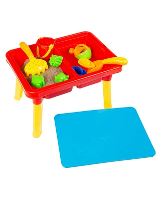 Hey Play Water Or Sand Sensory Table With Lid And Toys - Portable Covered Activity Playset For The Beach, Backyard Or Classroom