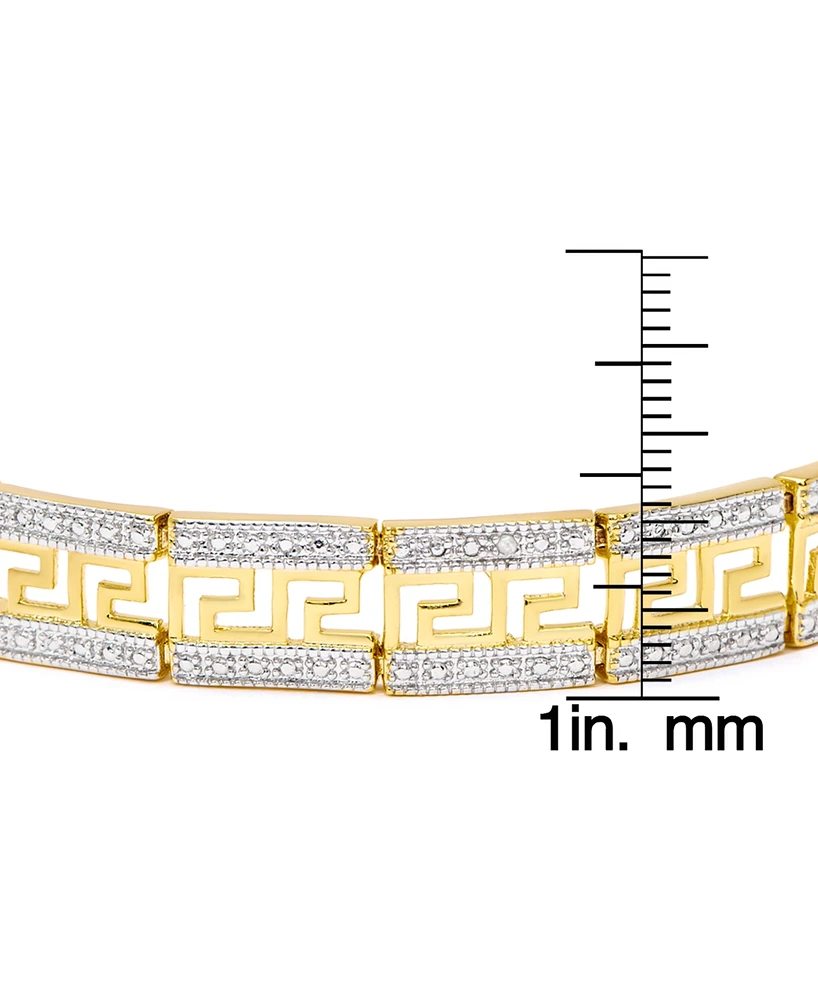 Diamond Accent Greek Key Bracelet Silver Plate or Gold Plated Brass