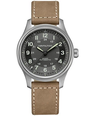 Hamilton Men's Swiss Automatic Khaki Field Brown Leather Strap Watch 42mm