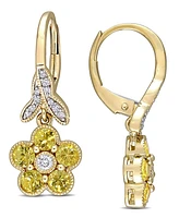 Yellow Sapphire (1-1/5 ct. t.w.) & Diamond (1/7 ct. t.w.) Flower Drop Earrings in 10k Gold