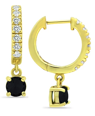 Cubic Zirconia Dangle Drop Huggie Hoop Earring Sterling Silver or 18k Gold over (Also available Lab created Opal)