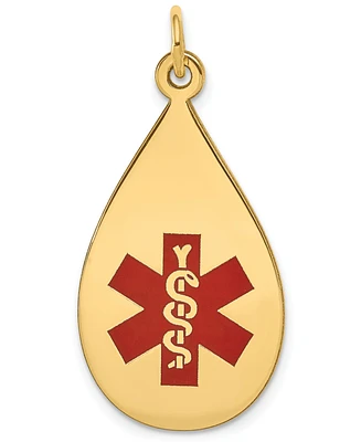 Medical Info Teardrop Charm Pendant in 14k Gold