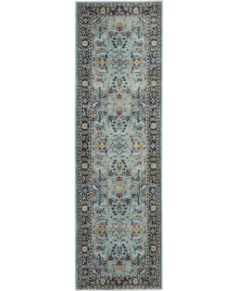 Nourison Home Ankara Global ANR14 Teal and Multi 2'4" x 8' Runner Rug