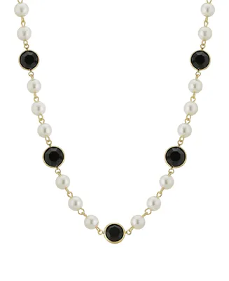 2028 Gold-Tone Imitation Pearl with Channels 16" Adjustable Necklace