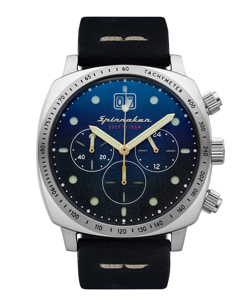 Spinnaker Men's Hull Chrono Navy Blue Genuine Leather Strap Watch 42mm