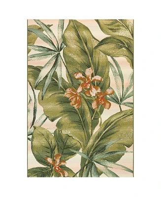 Liora Manne' Marina Tropical Leaf Cream 6'6" x 9'4" Outdoor Area Rug