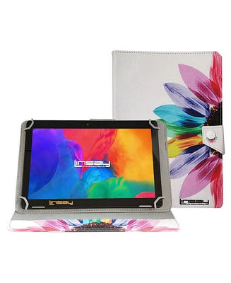 New Linsay 10.1" Tablet 128GB with Flower Case with Super Screen Ips Quad Core 4GB Ram Android 14