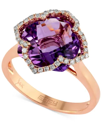 Effy Amethyst (5-3/4 ct. t.w.) and Diamond (1/5 Clover Ring 14k Rose Gold