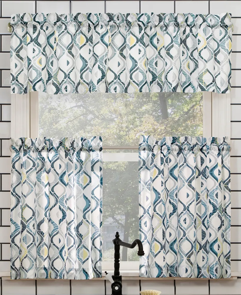 Barker Geometric Semi-Sheer Rod Pocket Kitchen Curtain Valance and Tiers Set
