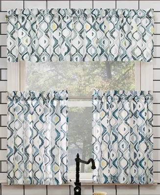 Barker Geometric Semi-Sheer Rod Pocket Kitchen Curtain Valance and Tiers Set