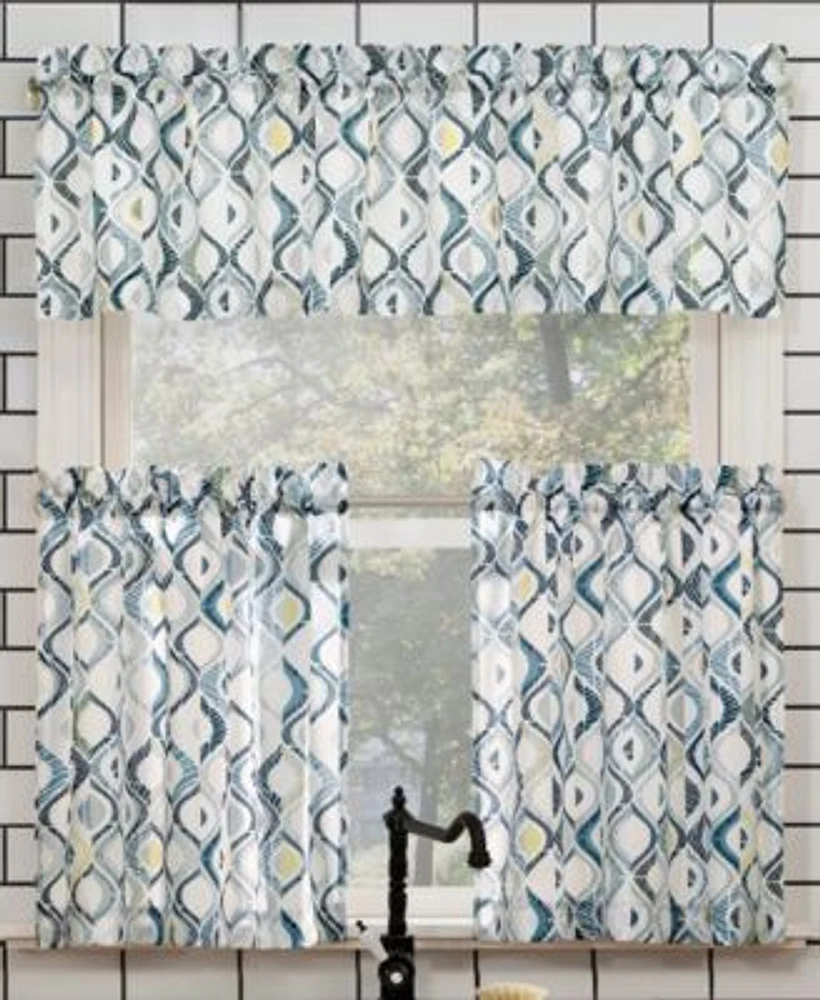 No. 918 Barker Geometric Semi Sheer Rod Pocket Kitchen Curtain Valance Tiers Set