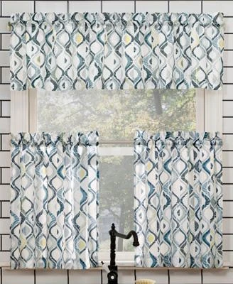 No. 918 Barker Geometric Semi Sheer Rod Pocket Kitchen Curtain Valance Tiers Set
