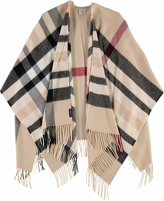Fraas Women's Fraas Plaid Cape Sweater with Fringe-Trim