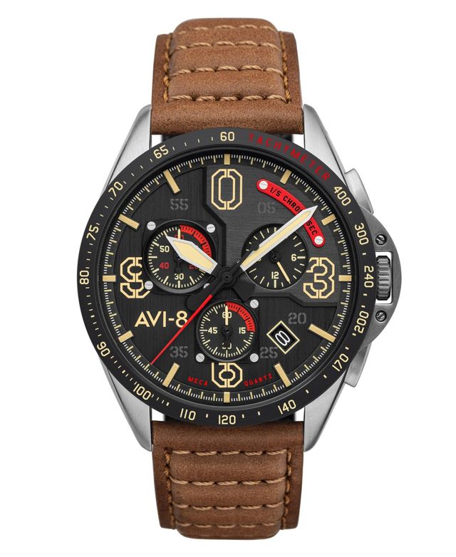 Avi-8 Men's P-51 Mustang Blakeslee Chronograph Bronze Oak Brown Genuine Leather Strap Watch, 43mm
