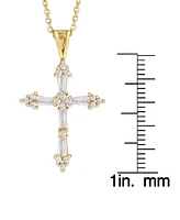 Cubic Zirconia Cross Pendant 18" Necklace Silver Plate or Gold