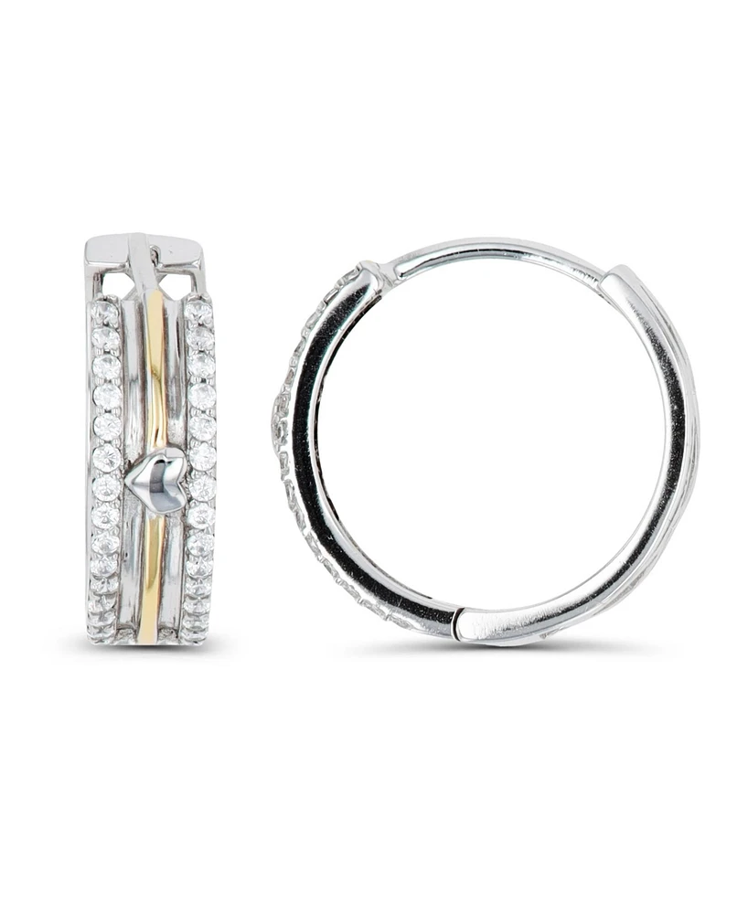 Macy's Cubic Zirconia Two-Tone Pave Heart Hoop Earrings