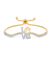 Diamond Accent Love Paw Adjustable Bolo Bracelet in Gold-Plate