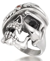 Andrew Charles by Andy Hilfiger Men's Black Cubic Zirconia & Red Enamel Pirate Skull Ring Stainless Steel
