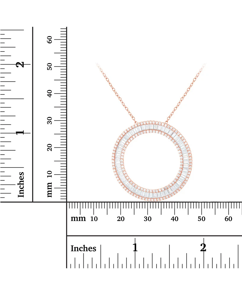 Cubic Zirconia Baguette and Round Sterling Silver Open Circle Necklace (Also 14k Gold Over or Rose Silver)