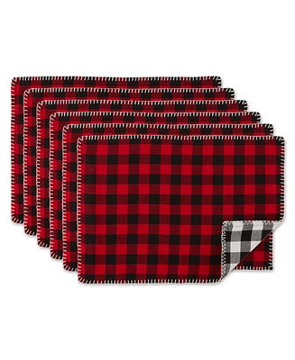 Design Imports Christmas Buffalo Check with Embroidery Placemat, Set of 6
