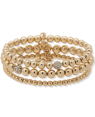 Anne Klein Gold-Tone 3-Pc. Set Pave Fireball & Beaded Stretch Bracelets