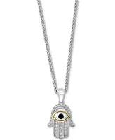 Effy Sapphire (1/10 ct. t.w.) & Diamond (1/5 ct. t.w.) Hamsa Hand 18" Pendant Necklace in Sterling Silver & 18k Gold-Plate