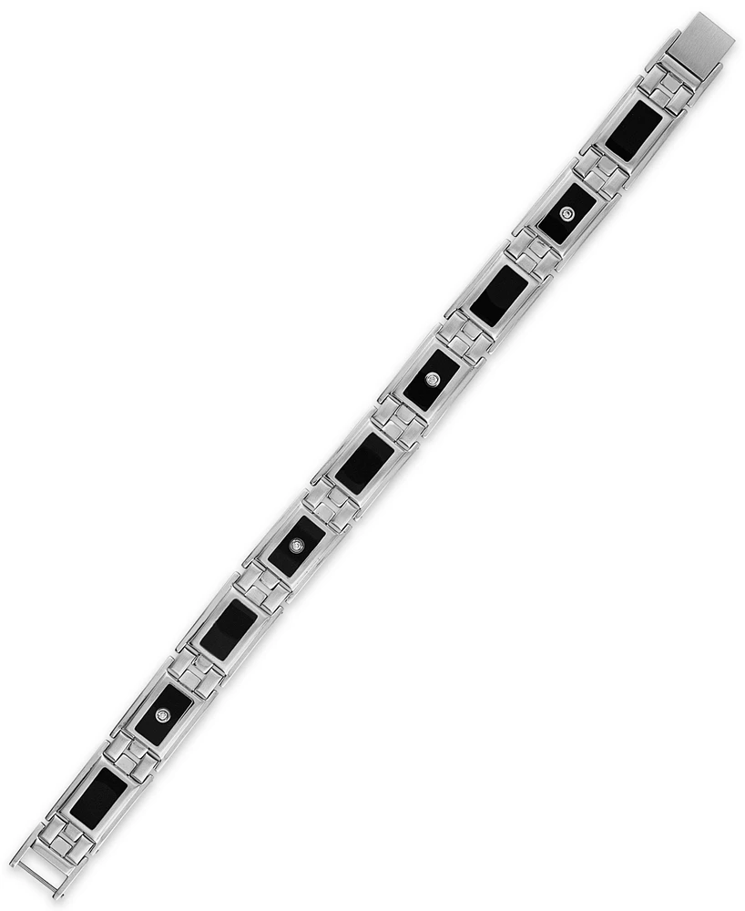 Men's Diamond (1/8 ct. t.w.) & Black Enamel Bracelet in Stainless Steel