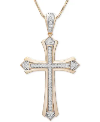 Men's Diamond Cross 22" Pendant Necklace (1/2 ct. t.w.) in 14k Gold-Plated Sterling Silver