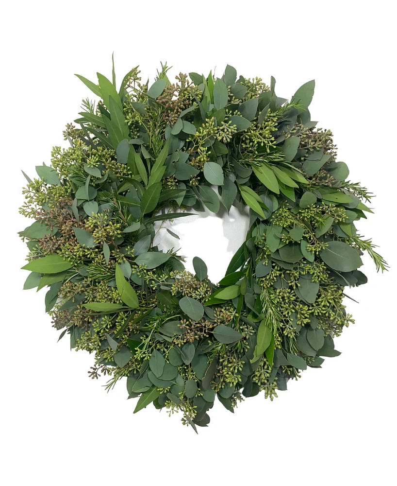 GreenishBlu Fresh Seeded Eucalyptus, Bay Leaf and Rosemary Wreath, 20"