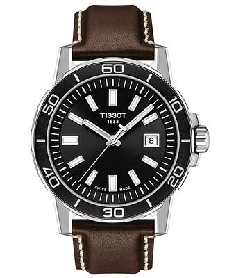 Tissot Men's Swiss Supersport Brown Leather Strap Watch 44mm